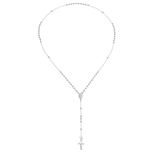 Gebet Runde Kugel Perlen Jesus Kruzifix Jungfrau Maria Rosenkranz Y-Halskette Für Herren Für Damen Sterling Silber