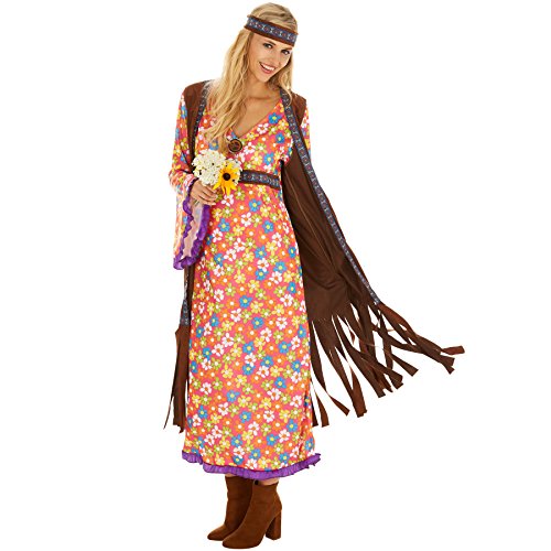 Frauenkostüm Mrs. Peacemaker | Langes schönes Kleid im Blumenmuster inklusive Weste und Haarband (L | Nr. 300934)
