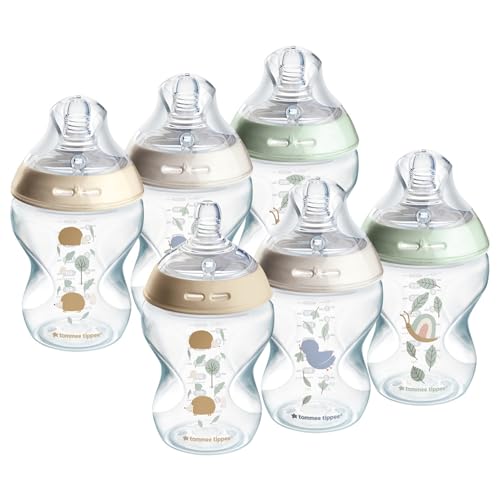 Tommee Tippee Closer to Nature Babyflaschen, Natürlich geformter Trinksauger mit Anti-Kolik-Ventil, 260 ml, 6er-Set, Be Kind Mehrfarbig