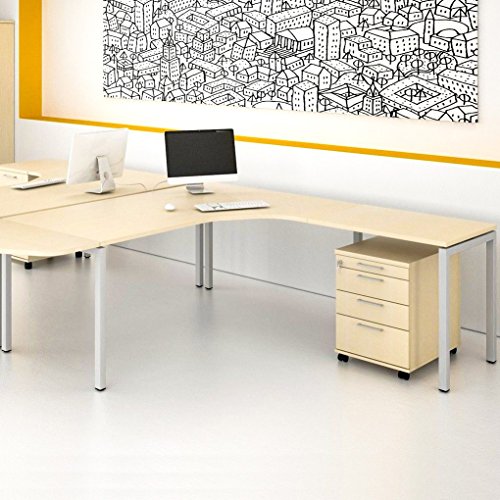 Weber Büro Winkelschreibtisch mit Rollcontainer NOVA XL 180x200cm Ahorn Eck-Schreibtisch