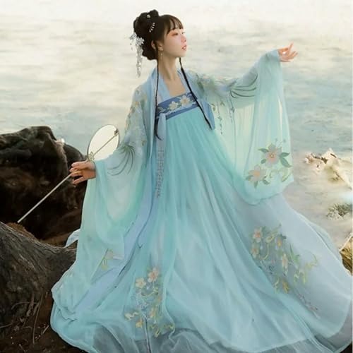 AJOHBM Kleid für Damen, alte chinesische traditionelle Stickerei, Hanfu, weibliche Fee, Cosplay, Kostüm, Outfit, Sommer, Hanfu-Kleid für Damen