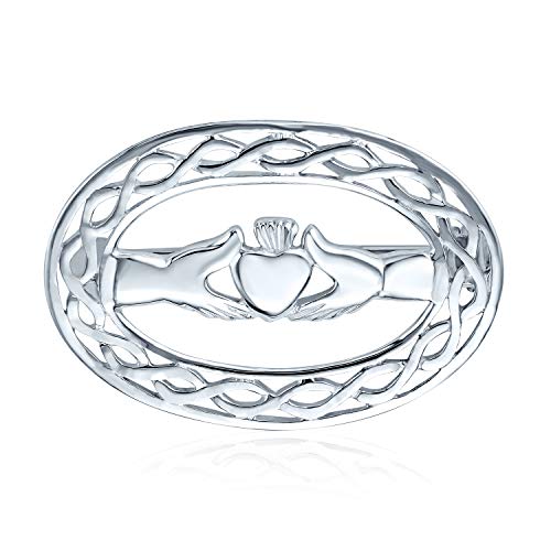 Traditionelle Irische Keltische Liebe Knoten Oval Hände Herz & Crown Claddagh Schal Brosche Pin Für Frauen .925 Sterling Silber