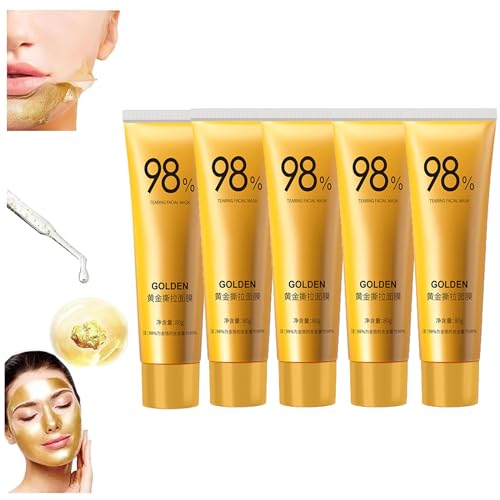 Goldene Peel Off Maske, Gold Peel Off Maske, Peel-Off Anti-Falten Whiten Maske, Gold Foil Peel-Off Mask, Gold Peeling Off Gesichtsmaske, Goldfolien-Peel-Off-Maske, 80g (5 Stück)