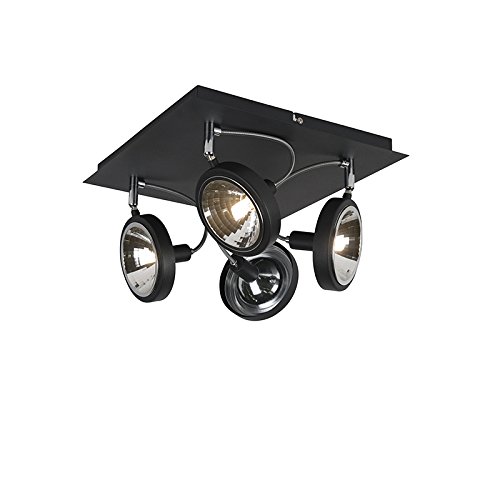 QAZQA - Modern Design Spot | Spotlight | Deckenspot | Deckenstrahler | Strahler | Lampe | Leuchte schwarz 4-flammig Spotbalken-flammig verstellbar - Nox | Wohnzimmer | Schlafzimmer | Küche - Aluminium