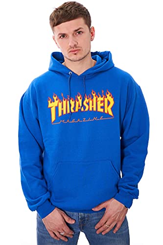 Thrasher Unisex Flame Logo Royal Sweatshirt, Königsblau, L