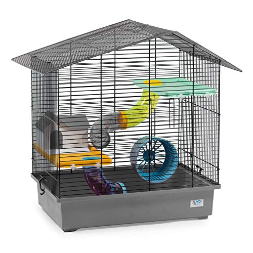 decorwelt Hamsterkäfige Grau Außenmaße 58,5x38,5x55 Nagerkäfig Hamster Plastik Kleintier Käfig mit Zubehör