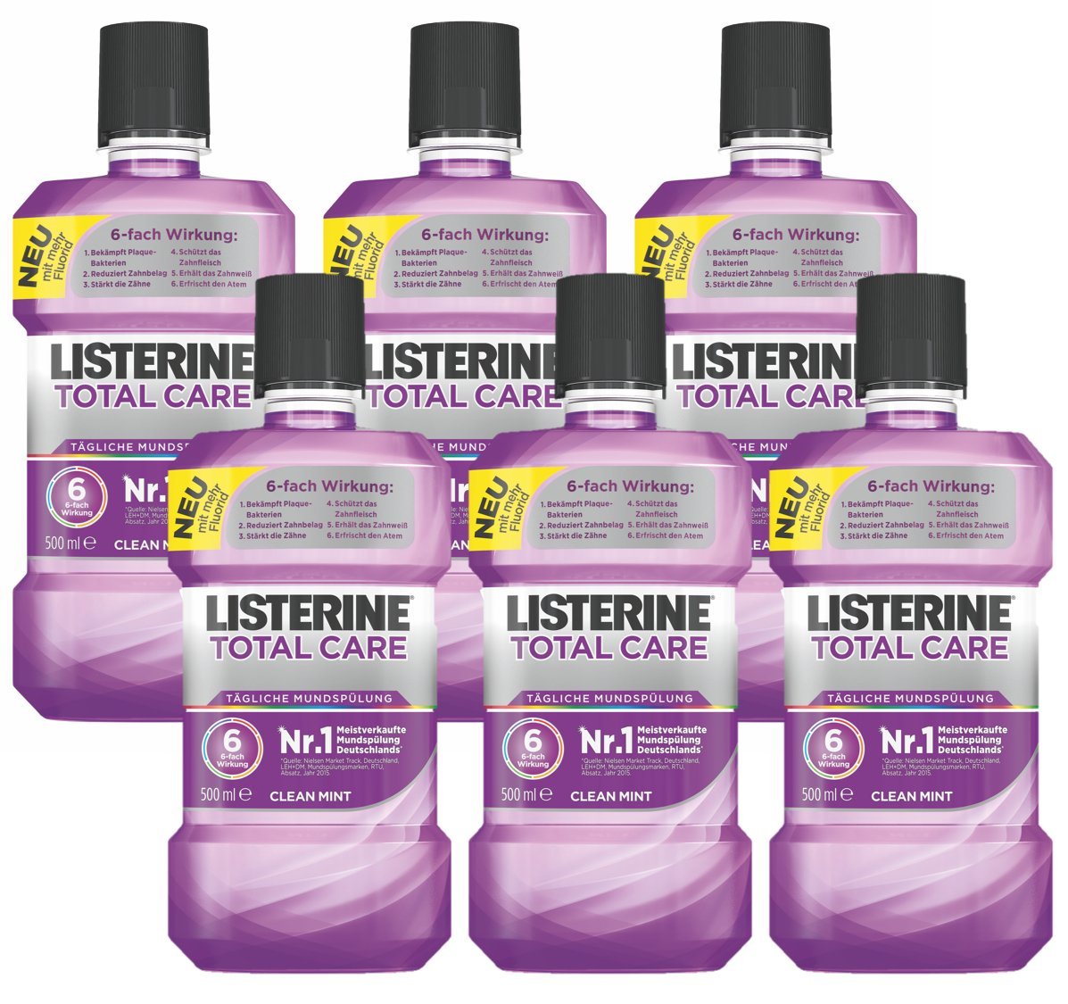 Listerine Totale Pflege Minze Orale Hygiene Mundwasser, 6 x 500 ml