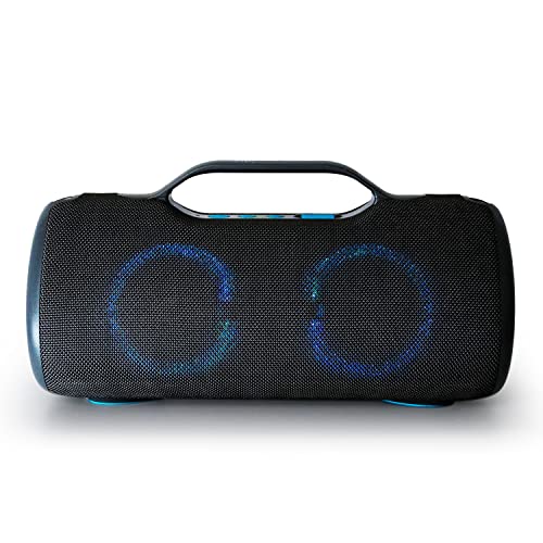 Boompods Rhythm 60 Watt Bluetooth Lautsprecher groß, tragbare kabellose Musikbox Bluetooth, IPX5 wasserdicht, Party Lautsprecher für Reisen, Auto oder Badezimmer, 10 Lichtmodi, Dual Pairing, Grau/Blau