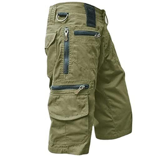 ZXCVB Sommer-Herren-Wander-Cargo-Shorts, schnell trocknende Taktische Jogger-Shorts mit Mehreren Taschen, lockere, lässige, Kurze Hosen für Männer,Grün,5XL