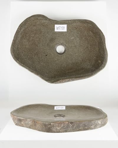 50 cm rundes Naturstein Waschbecken in grau und flach von WOHNFREUDEN - Mit Unikatauswahl