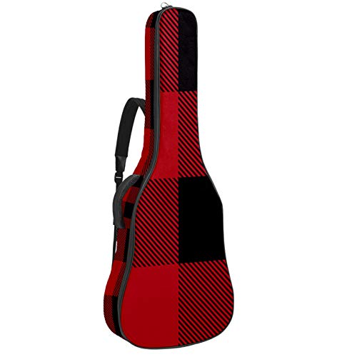 Gitarren-Gigbag, wasserdicht, Reißverschluss, weich, für Bassgitarre, Akustik- und klassische Folk-Gitarre, Schwarz / Rot