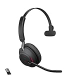 Jabra Evolve2 65 Wireless PC Headset – Noise Cancelling UC Certified Mono Headphones With Long-Lasting Battery – USB-A Bluetooth Adapter – Black