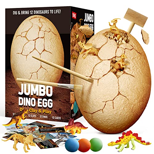 Dinosaur Dig Clay and Play Dino Eier Ausgraben Set Ausgrabungsset für Kinder Ab 5 6 7 8 Dinosaurier Geburtstag Spielzeug Mit Modelliermasse Lufttrocknend