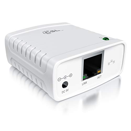 CSL - LAN Printserver Druckerserver - Fast Ethernet - USB2.0 High Speed - LRP Print Server für Windows – Netzwerk USB zu RJ45 - DHCP fähig, TCP/IP – inkl. Netzteil und Ethernetkabel – Neues Modell