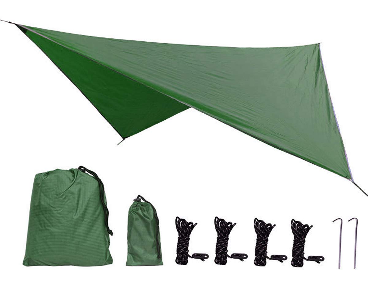 Uong Zeltplane Camping Zelt Tarp, 2.3x2.3m PU2000mm Wasserdicht Hängematte Tarp Regen Fliegen 230 * 230cm mit 2 Aluminiumpfähle + 4 Seilen, Leichte Tragbare für Camping
