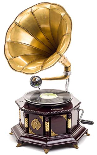 aubaho Grammophon 70cm Trichtergrammophon Schellackplatte Grammofon antik Stil verziert