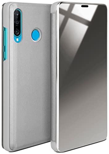 moex Dünne 360° Handyhülle passend für Huawei P30 Lite/P30 Lite New | Transparent bei eingeschaltetem Display - in Hochglanz Klavierlack Optik, Silber