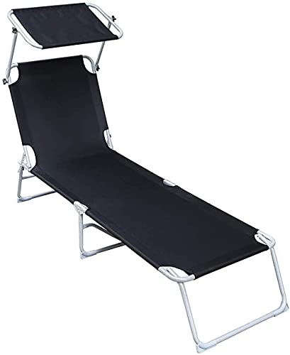 Liegestuhl Sonnenliege Sonnenliege Liege mit Sonnendach Verstellbare Rückenlehne Faltbar Tragfähigkeit 110 kg für Feriengarten Lounge Charitable