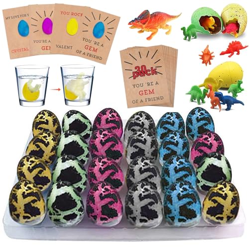 Qosigote Hatching Dinosaur Eggs, Valentine's Day Gifts for Kids, 24/30 Pack Dinosaur Egg Hatching Card Bulk, Dinosaur Valentines Day Cards for Kids (Style A,30 Pcs B)