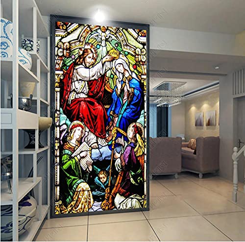Türfolie Selbstklebend Jesus Und Die Jungfrau, Kirchenfenster Fototapete Türfolie Poster Tapete Türtapete Fototapete 88X200Cm