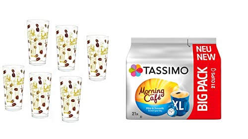 tassimo morning café xl mild & smooth im 21er Big Pack 163.8 g plus 6 Gläser 350ml