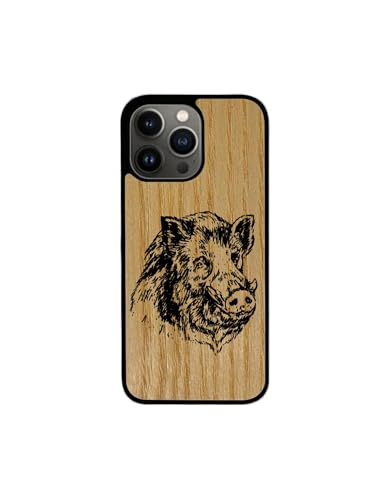 Enowood Schutzhülle aus Holz, handgefertigt, Wildschwein, für iPhone 13 Pro, Esche