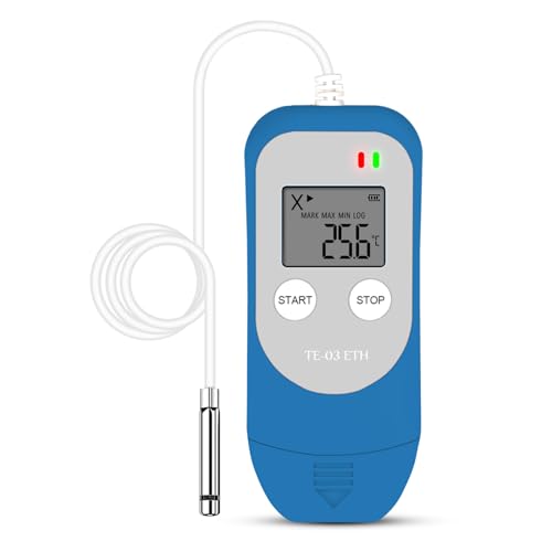 ThermElc TE-03 ETH Temperatur Luftfeuchtigkeit Logger hochpräziser digitaler Sonde, Genauigkeit bis zu ±0,3 °C, automatischer PDF-CSV-Bericht, LED-Warnlicht, ideal für die pharmazeutische Lagerung