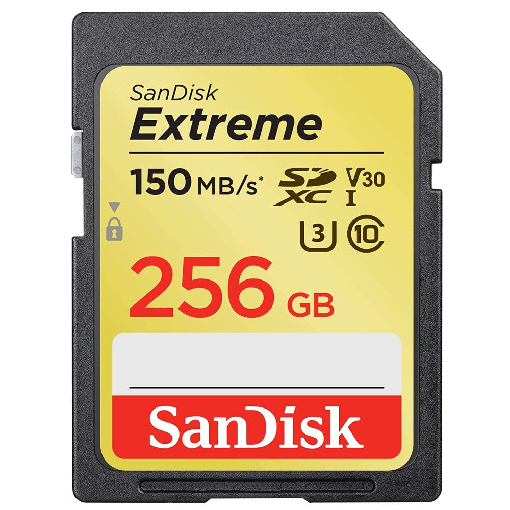 SanDisk Extreme SDXC UHS-I Speicherkarte 256 GB (V30, 150 MB/s Übertragung, wasserdicht, stoßfest, temperaturbeständig, U3, 4K Ultra HD-Videos)