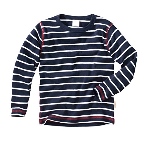 wellyou Baby Langarm-Shirt, dunkel-blau weiß gestreift, Kinder Longsleeve geringelt, für Jungen und Mädchen, Baumwoll-Feinripp, 116 - 122cm, Blau
