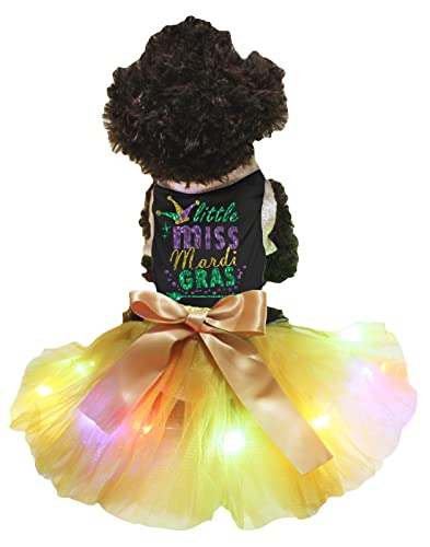 Petitebelle Clown Little Miss Mardi Gras Hundekleid für Welpen, Schwarz/Gold, Größe XXL