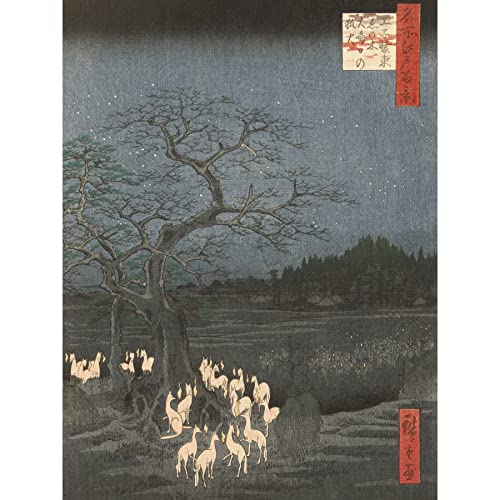 Hiroshige Fox Firing On New Years Eve Painting Large XL Wall Art Canvas Print Gemälde Wand