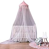 Dyna-Living Baby Kids Moskitonetz Princess Bed Canopy 3 Schichten Spitze Rüschen Dome Pink