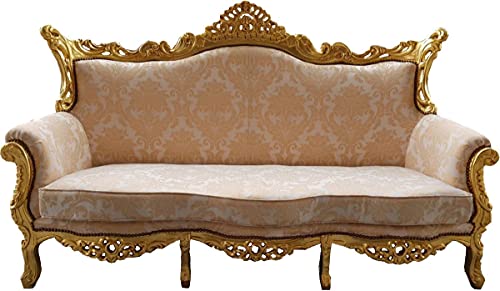 Casa Padrino Barock 3er Sofa Creme Muster/Gold - Wohnzimmer Möbel Couch Lounge