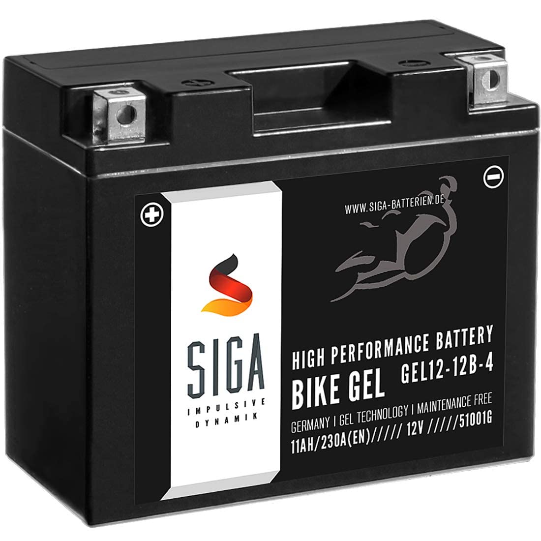 SIGA GEL Motorradbatterie 12V 11Ah 230A/EN GEL Batterie YT12-B4 GEL12-12B-4 YT12B-BS GT12-B4 FT12B-4 51001