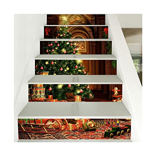 Selbstklebende 3D-Aufkleber for Treppenstufen, die weihnachtlichen, entfernbaren Vinyl-Treppenaufkleber, Fliesenaufkleber, Wandbild, Wandaufkleber, Tapete, 6 Stück