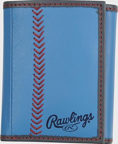 Rawlings "Pop Baseball Stitch Tri-Fold Leather Wallet, Hell, blau, Dreifach gefaltet