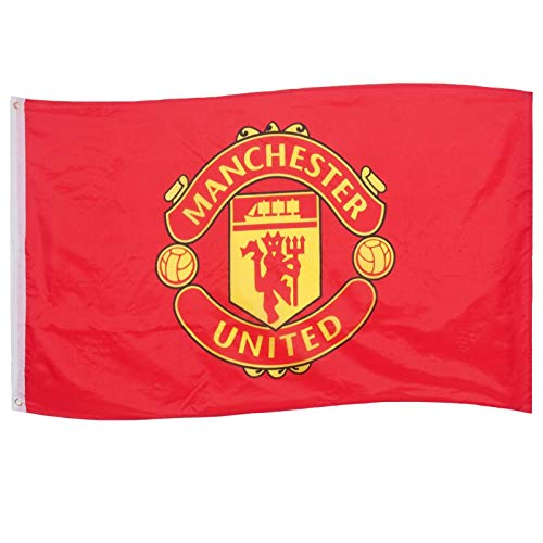 Manchester United FC - Flagge mit Vereinswappen - Offizielles Merchandise - Geschenk für Fußballfans - 1,5 x 0,9 m - Rot in Zielscheibenoptik
