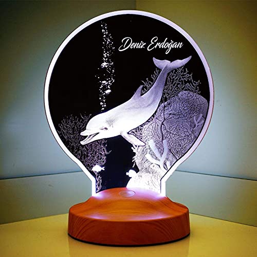 Geschenkelampe Personalisierte Geschenke mit Gravur Delphin 3D Led Lampe Wunschtext Schlummerlicht Farbwechsel Dekor Lampe