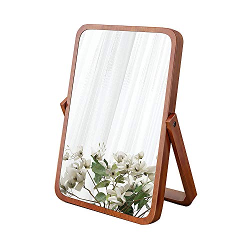 Hosoncovy Holzrahmen Ständer Make-up Spiegel Kosmetikspiegel Tischspiegel mit Holzrahmen und Standspiegel zum Aufhängen (Braun)