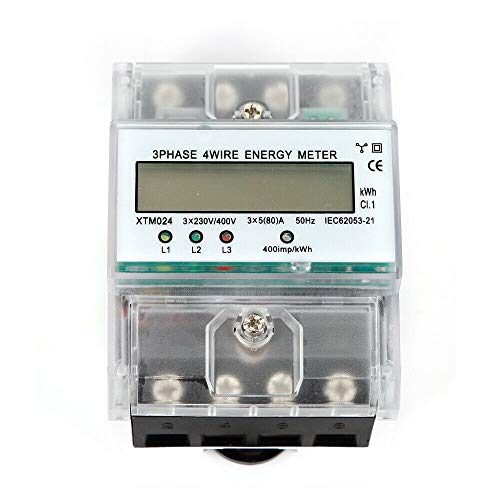 OUKANING LCD Drehstromzähler 80A Energie Stromzähler Strommessung Interface IEC 62053-21 für DIN Hutschiene 3-Phasen Wechselstromzähler 230V / 400V