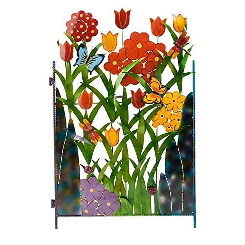 JIAWEIIY Bunte Metall-Paravent mit 3 Paneelen, Blume und Schmetterling, schöne Landschaft für den Garten (C)