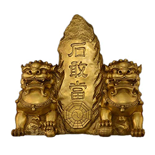 LHMYGHFDP Feng Shui-Dekor, Tai Shan Shi Gandang und EIN Paar Pekinger Löwen, Beste Einweihungsfeier zum Abwehren der bösen Energie, Messing,M