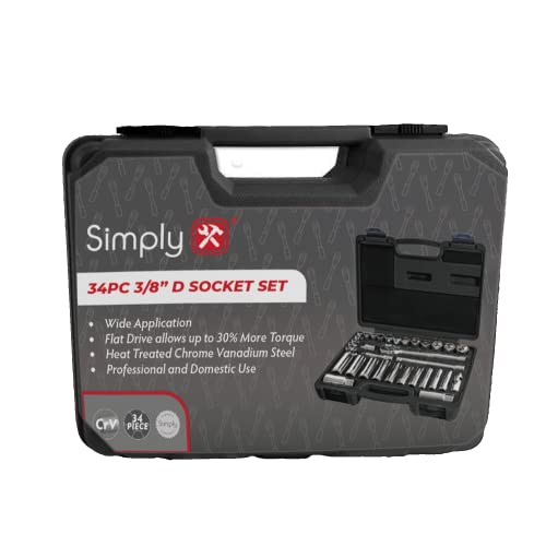 Simply TSET30 34-teiliges Steckschlüssel-Set mit 3/8-Zoll-Antrieb, mit Tragetasche, Mehrzweck-Werkzeug-Set