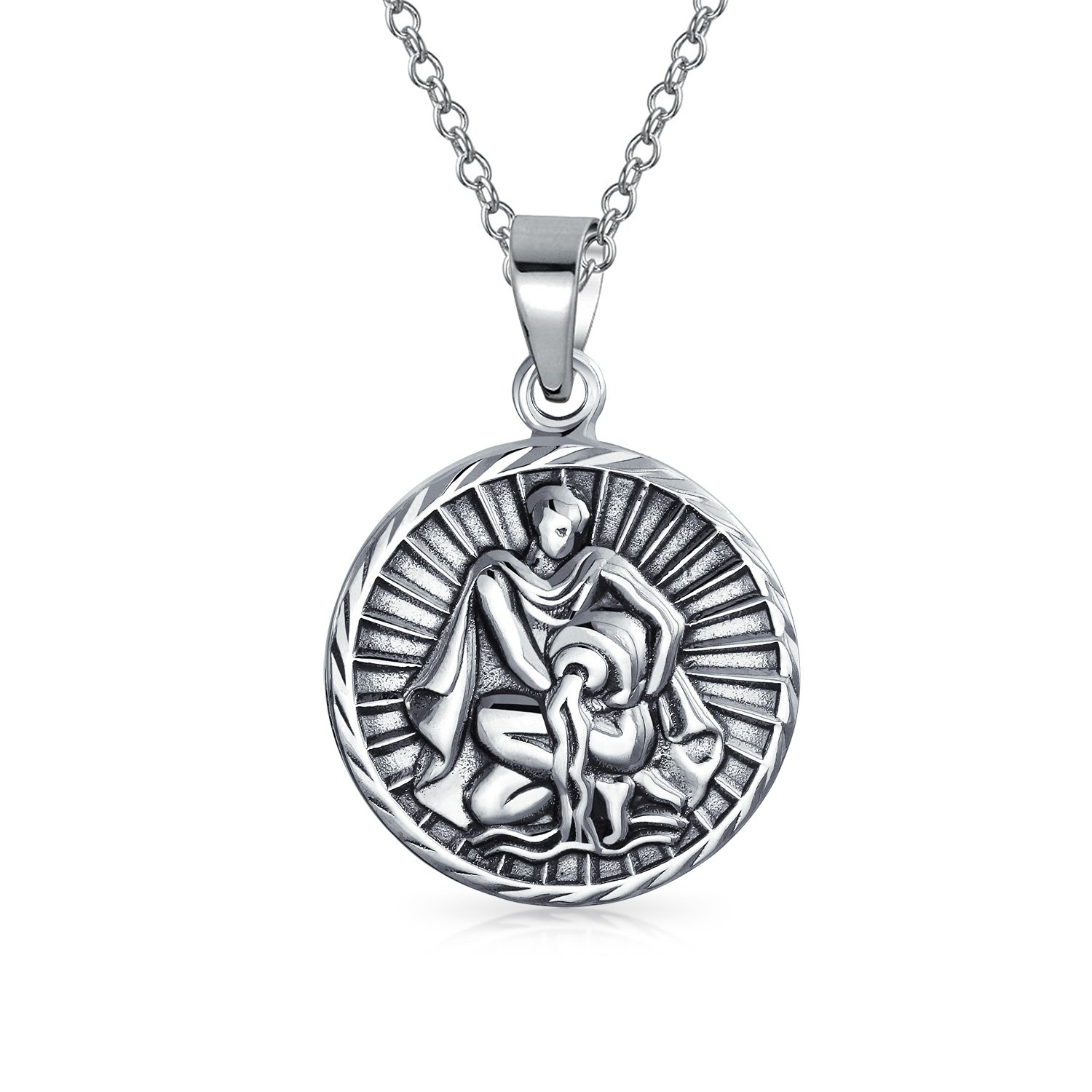 Bling Jewelry Wassermann Sternzeichen Astrologie Horoskop Runde Medaillon Anhänger Für Männer Frauen Halskette Antikisiert Sterling Silber