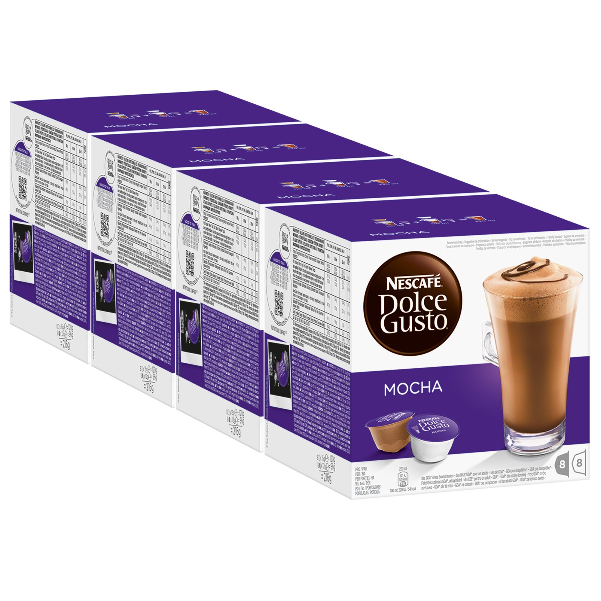 Nescafé Dolce Gusto Mocha, Mokka, Schokolade, Kaffee, Kaffeekapsel, 4er Pack, 4 x 16 Kapseln (32 Portionen)