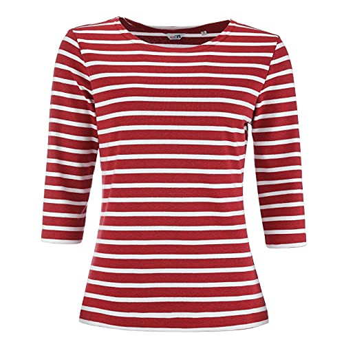 Bretonisches Damenshirt mit 3/4-Arm, Größe:40, Farbe:(82) rotmelange/weiß