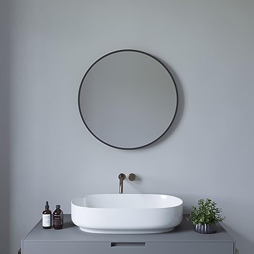 AQUABATOS® Badezimmerspiegel Wandspiegel 60 cm Rund Schwarz matt Badspiegel ohne Beleuchtung Hängespiegel Moderne Wohnzimmerspiegel Runder Dekospiegel Schminkspiegel Aluminium Rahmen