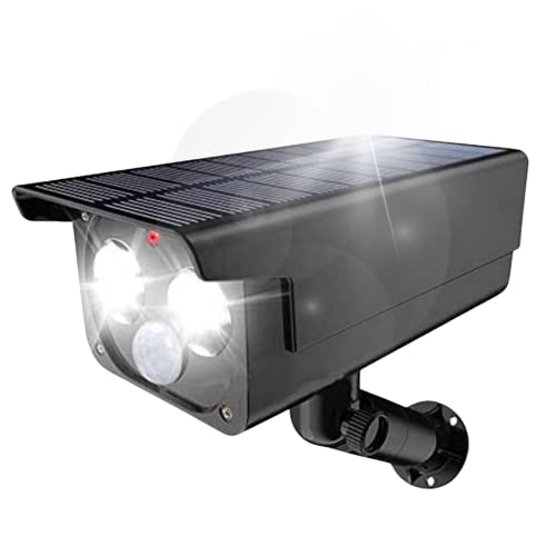 Proxinova Kamera Attrappe Außenbereich, Dummy Kamera Außen Mit Solar Panel, LED Strahler, PIR Solar Fake Kamera, Nachhaltige Beleuchtung, LED Glühbirnen, IP65 Wasserdicht