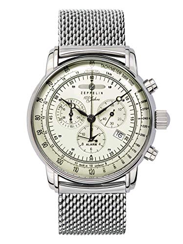 Zeppelin Herren Analog Chronograph Uhr mit Edelstahl Armband 8680M-3