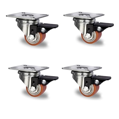 der ROLLENDE SHOP - Rollensatz 4 Lenkrollen mit Bremse 35 mm Durchmesser Polyurethan orange "Kompaktrolle" - Serie SWU5